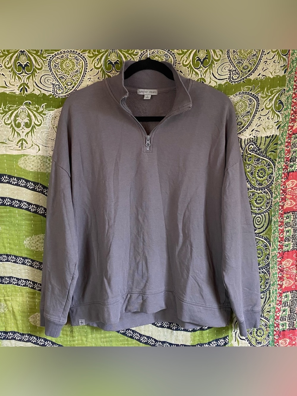 Barefoot Dreams 1/4 Zip Grey Pullover Cotton/ Modal Fleece Sweatshirt Large